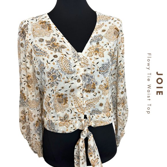 Joie Tops - NWT Joie Tie Waist Romantic Drapey Button Front Top Neutral Paisley L